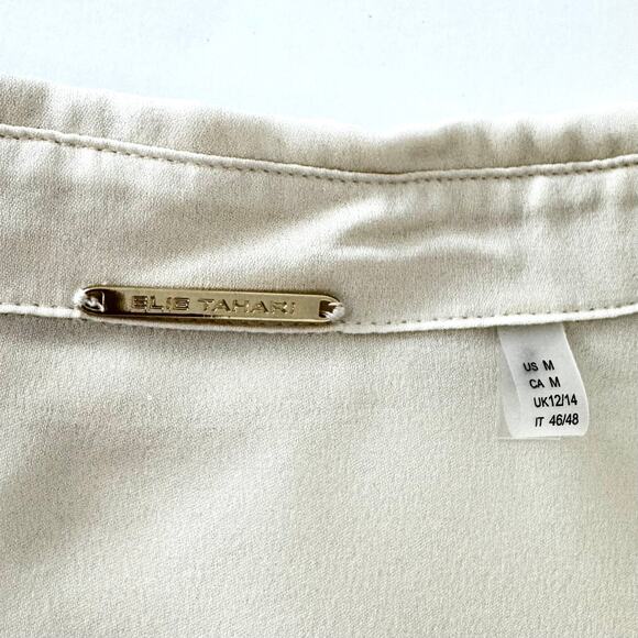 Elie Tahari Silk Button-Down Shirt Jaslynn 3D Floral Applique Blouse Top Cream M - Picture 9 of 10